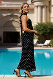 Vestido largo descapotable sin tirantes negros blancos con serpentinas