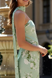 Vestido floral largo sin tirantes Sage Sage Shave Convertible con serpentina