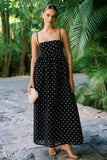 Vestido sencillo de tirantes finos en línea A, tirantes largos negros y blancos