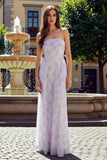 Vestido largo de gasa floral sin tirantes Lila A Line