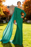 Vestido formal largo asimétrico de sirena verde brillante con serpentina lateral