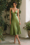 Tirantes finos de oliva A línea de vestido formal largo