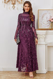 Vestido de Madre de la Novia con Línea de Cuentas Púrpura Oscuro y Manga Larga