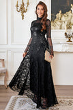Vestido negro de manga larga con cuentas de encaje de la madre de la novia