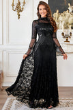 Vestido negro de manga larga con cuentas de encaje de la madre de la novia