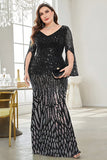 Vestido de madre de la novia de talla grande de lentejuelas de lentejuelas en V