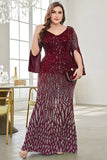 Vestido de madre de la novia de talla grande de lentejuelas de lentejuelas en V