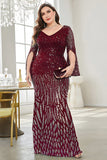 Vestido de madre de la novia de talla grande de lentejuelas de lentejuelas en V
