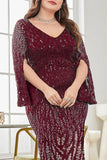 Vestido de madre de la novia de talla grande de lentejuelas de lentejuelas en V