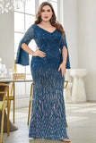 Vestido de madre de la novia de talla grande de lentejuelas de lentejuelas en V