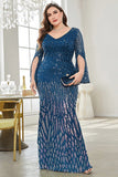 Vestido de madre de la novia de talla grande de lentejuelas de lentejuelas en V