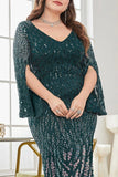 Vestido de madre de la novia de talla grande de lentejuelas de lentejuelas en V
