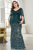 Vestido de madre de la novia de talla grande de lentejuelas de lentejuelas en V