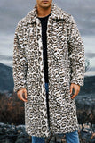 Piel sintética de leopardo marfil Abrigo largo de hombre con bolsillos