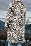 Piel sintética de leopardo marfil Abrigo largo de hombre con bolsillos