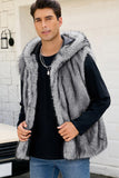 Chaleco con capucha de piel sintética camello para hombre