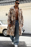 Abrigo largo de chalón de leopardo de leopardo café Abrigo largo de piel sintética para hombre