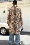 Abrigo largo de chalón de leopardo de leopardo café Abrigo largo de piel sintética para hombre