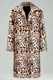 Abrigo largo de chalón de leopardo de leopardo café Abrigo largo de piel sintética para hombre