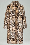 Abrigo largo de chalón de leopardo de leopardo café Abrigo largo de piel sintética para hombre