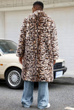 Leopardo marrón Grueso pelaje sintético Frente abierto Abrigo largo de hombre