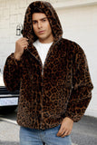 Abrigo de invierno de hombre con capucha de imitación de leopardo marrón