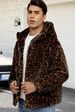 Abrigo de invierno de hombre con capucha de imitación de leopardo marrón