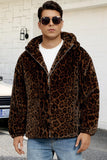 Abrigo de invierno de hombre con capucha de imitación de leopardo marrón