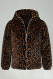 Abrigo de invierno de hombre con capucha de imitación de leopardo marrón