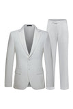 Traje de boda de hombre blanco de dos piezas con solapa con muescas