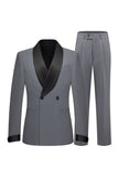 Trajes de hombre de dos piezas grises con corte slim chal, solapa