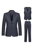 Traje de hombre de tres piezas con solapa gris a rayas y muescas