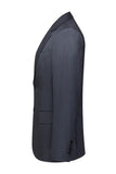 Traje de hombre de tres piezas con solapa gris a rayas y muescas