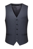 Traje de hombre de tres piezas con solapa gris a rayas y muescas