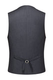 Traje de hombre de tres piezas con solapa gris a rayas y muescas
