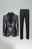 Traje de baile de fin de curso verde Jacquard de 2 piezas con solapa en chal,
