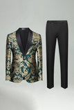 Traje de baile de fin de curso verde Jacquard de 2 piezas con solapa en chal,