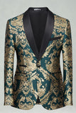 Traje de baile de fin de curso verde Jacquard de 2 piezas con solapa en chal,