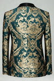 Traje de baile de fin de curso verde Jacquard de 2 piezas con solapa en chal,