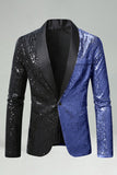 Blazer de graduación de hombre con solapa de chalada dorada negra brillante
