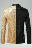 Blazer de graduación de hombre con solapa de chalada dorada negra brillante