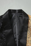 Blazer de graduación de hombre con solapa de chalada dorada negra brillante