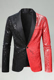 Blazer de graduación de hombre con solapa de chalada dorada negra brillante