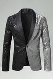 Blazer de graduación de hombre con solapa de chalada dorada negra brillante