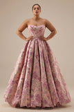 Corsé floral sin tirantes Princess Pink Largo de talla grande con cordones en la espalda