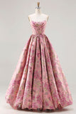 Corsé floral sin tirantes Princess Pink Largo de talla grande con cordones en la espalda