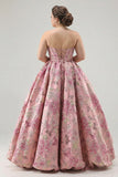 Corsé floral sin tirantes Princess Pink Largo de talla grande con cordones en la espalda