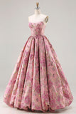 Corsé floral sin tirantes Princess Pink Largo de talla grande con cordones en la espalda