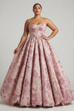 Corsé floral sin tirantes Princess Pink Largo de talla grande con cordones en la espalda