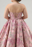 Corsé floral sin tirantes Princess Pink Largo de talla grande con cordones en la espalda